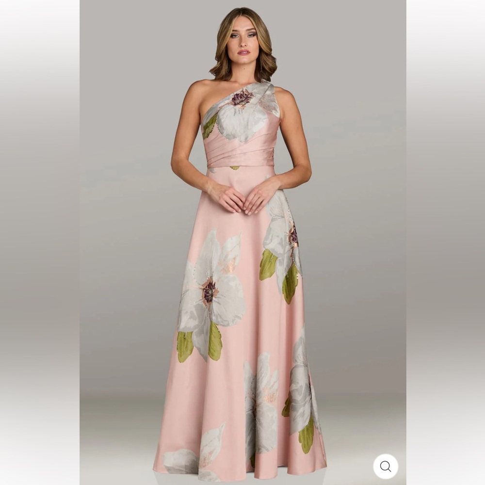 FERIANI Couture Blush One-Shoulder Floral Mikado Gown size 14/16